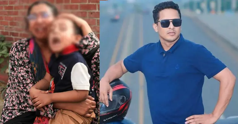 বাঁ দিকে স্ত্রী-সন্তান, ডানে নিহত আবুল কালাম আজাদ